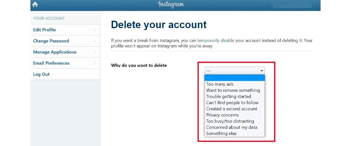 how to deactivate instagram account ۴