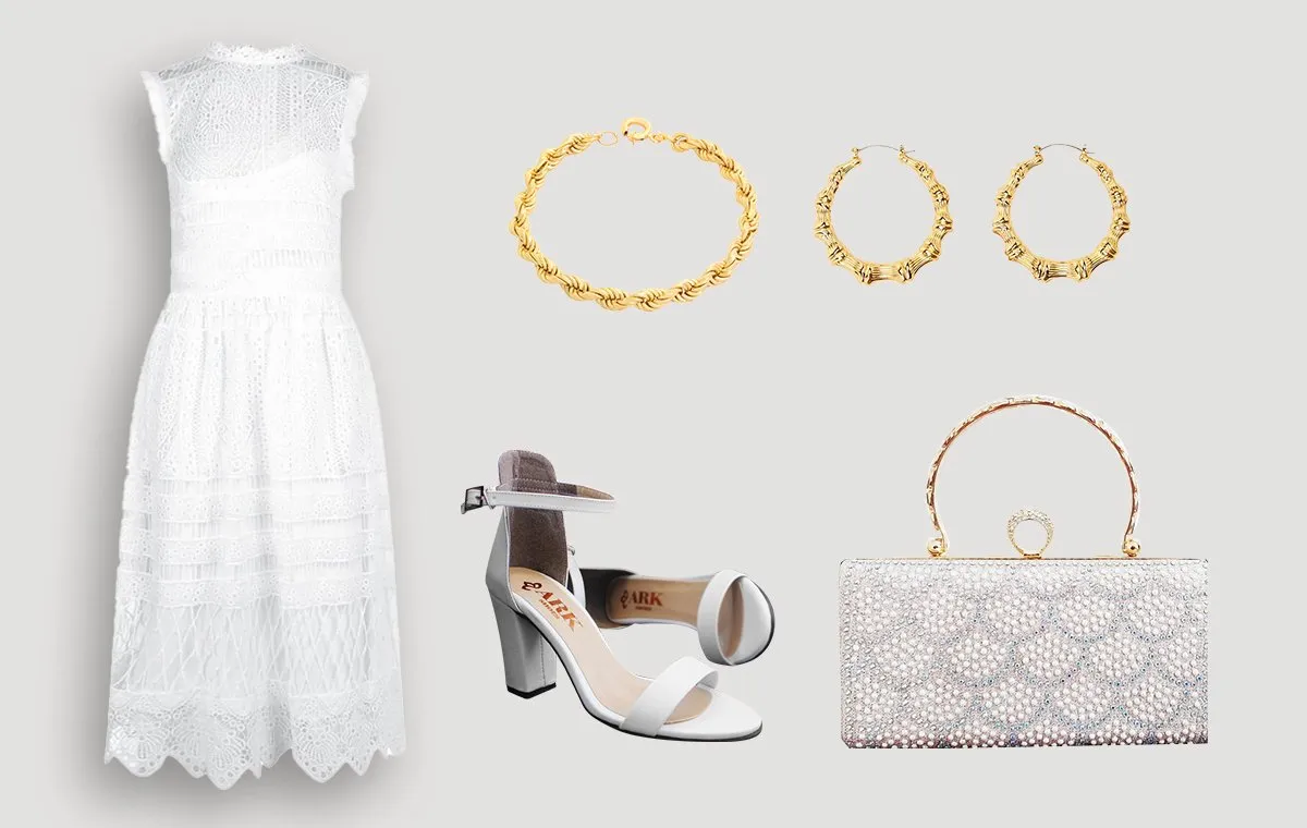 استایل پیراهن گیپور سفید طرح بوهو