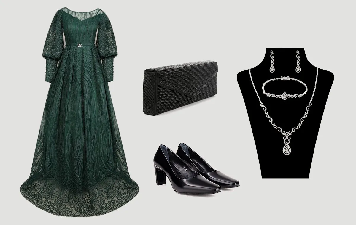 بهترین استایل با پیراهن گیپور پرنسسی به رنگ سبز