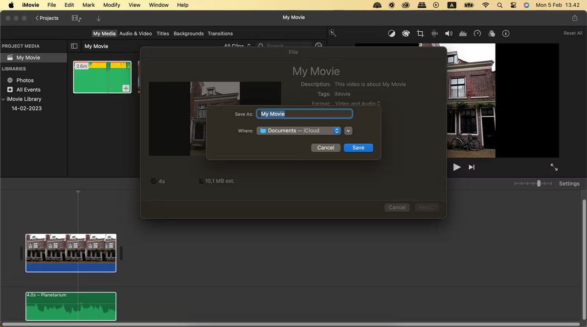 ذخیره پروژه در iMovie