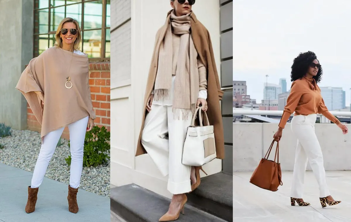 دو رنگ کلاسیک شتری و سفید از جذاب‌ترین ترکیب رنگ‌های لباس زنانه