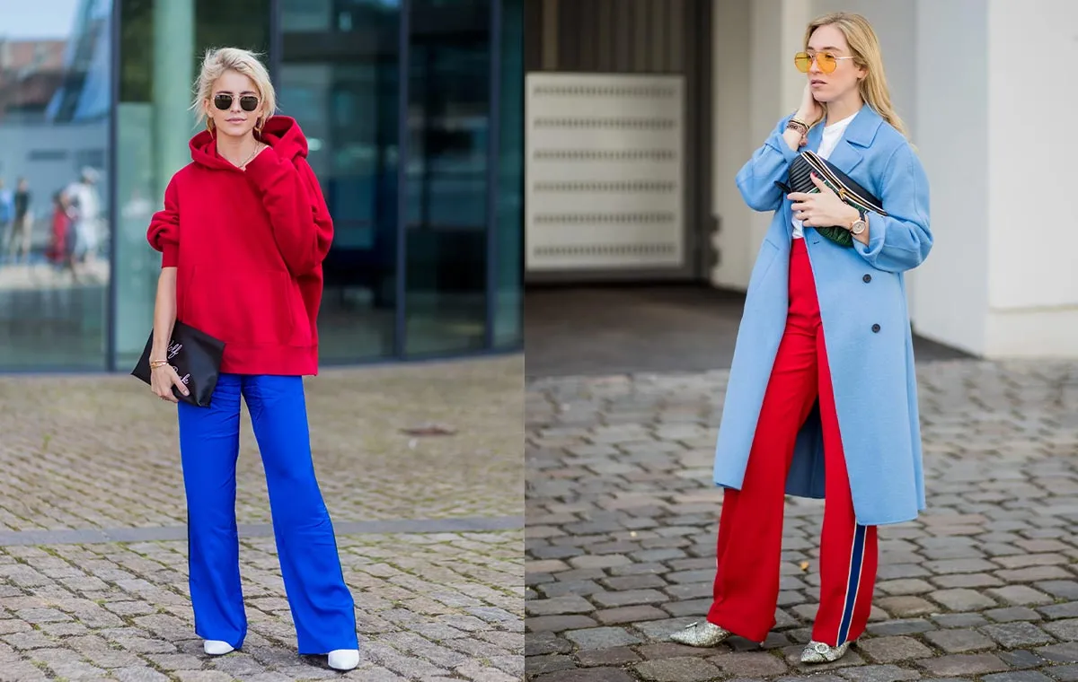 ترکیب رنگ قرمز و آبی برای استایل زنانه