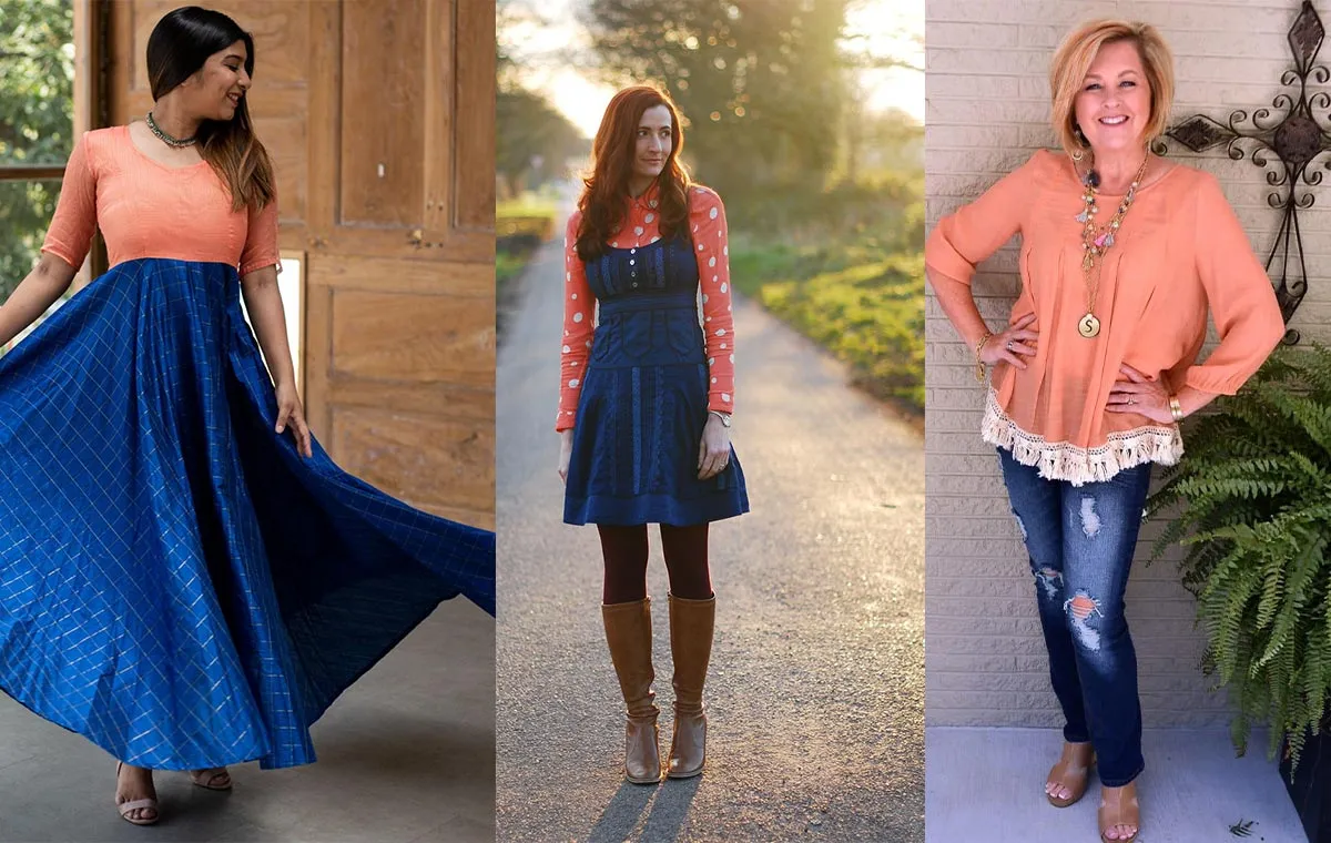 رنگ آبی و هلویی مخملی برای ست لباس زنانه