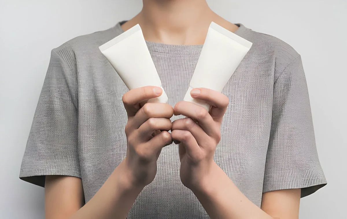 یک زن که 2 عدد کرم در دست دارد