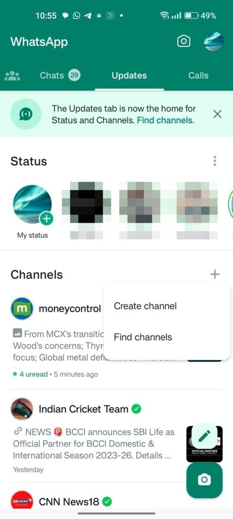 ایجاد کانال در واتساپ بیزینس