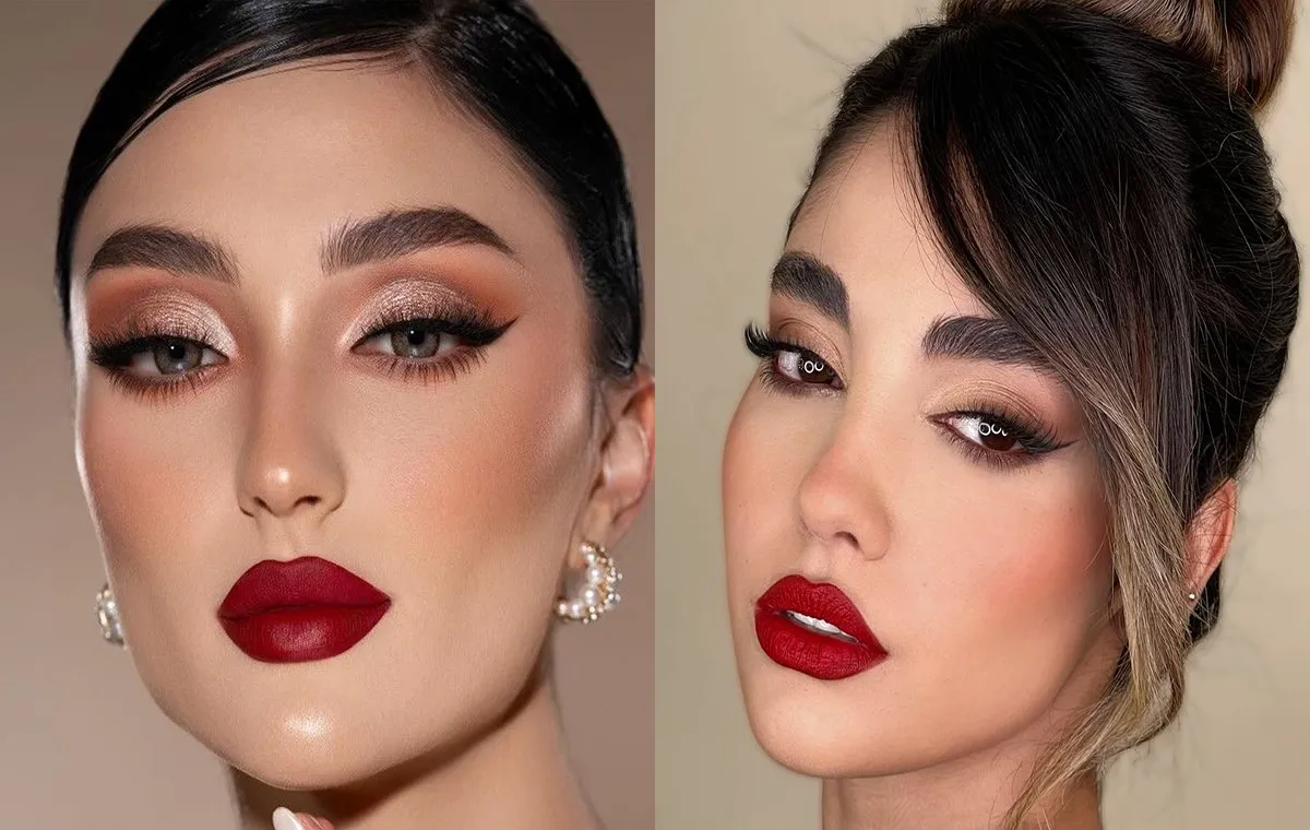 مدل آرایش با رژ قرمز