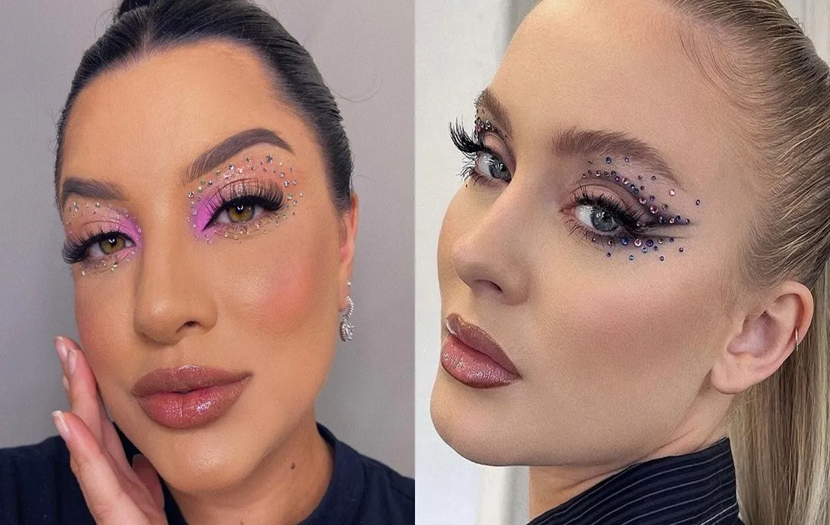 آرایش چشم با نگین و مروارید