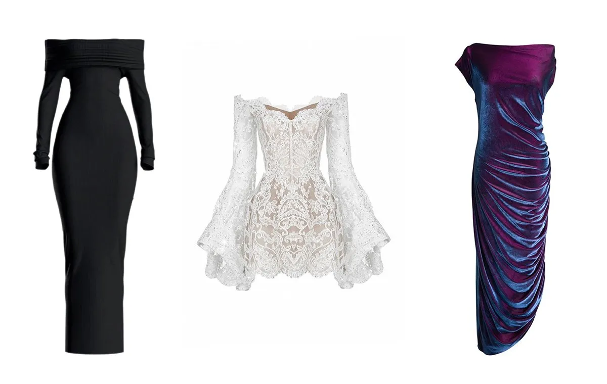 خرید لباس و پیراهن مجلسی با یقه‌ی قایقی