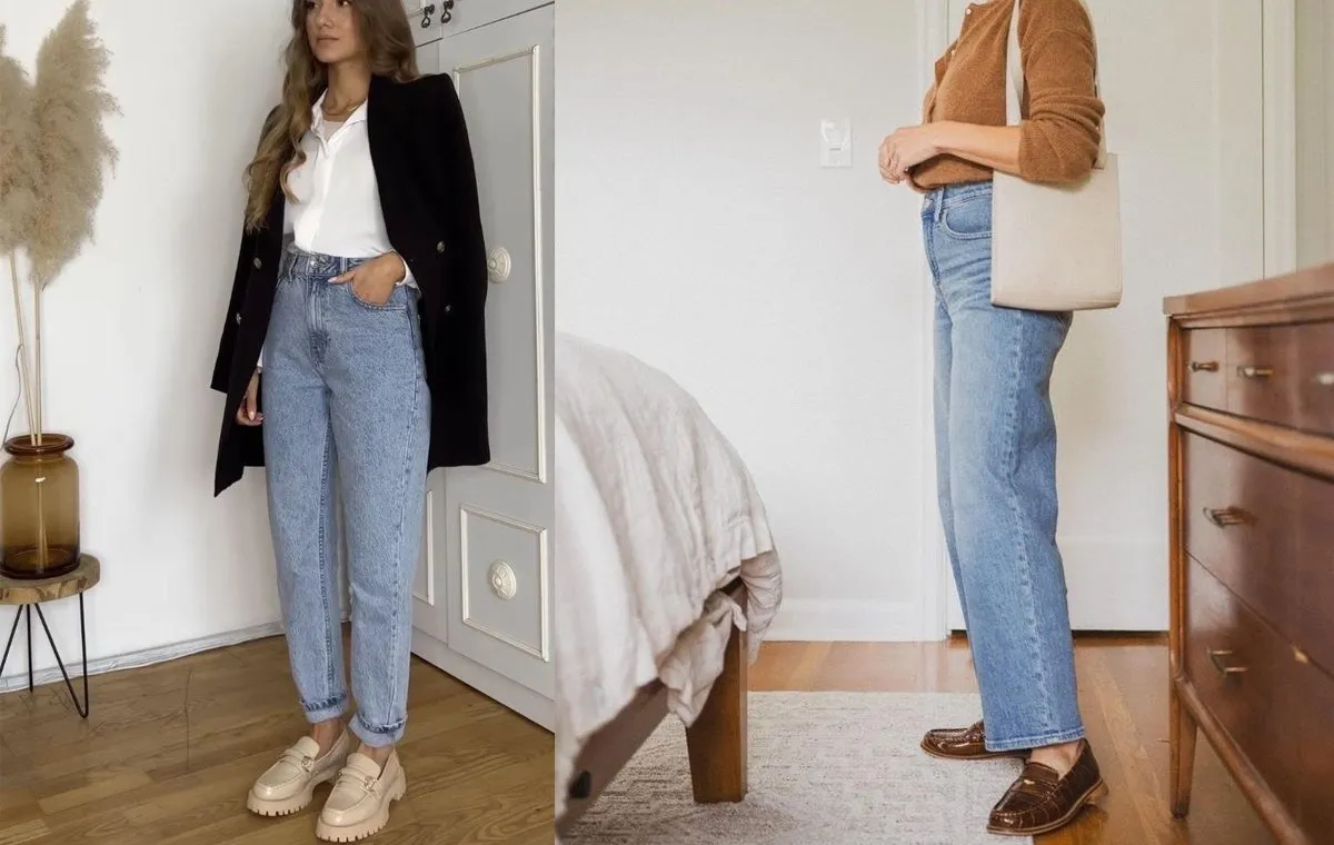 شلوار مام‌استایل با کفش کالج