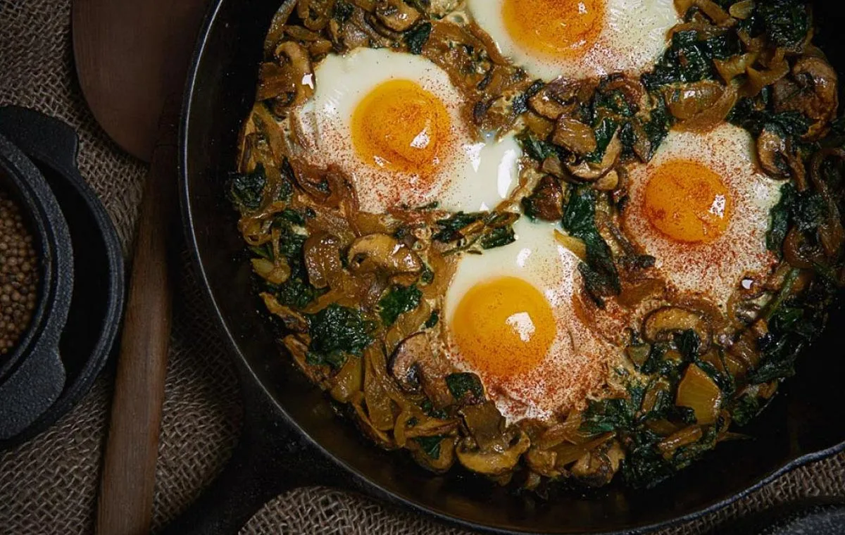 املت اسفناج و قارچ صبحانه مناسب برای کبد چرب