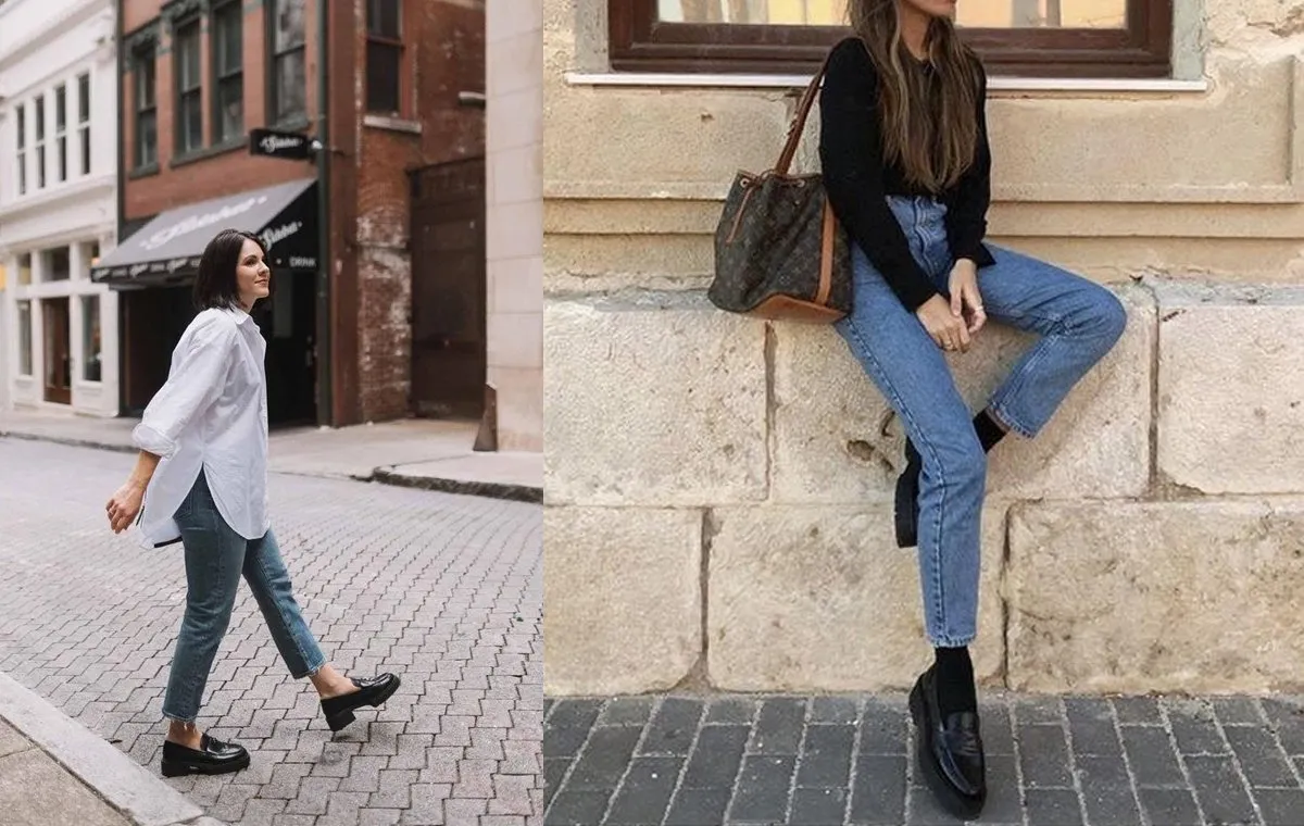 جین راسته با کفش کالج