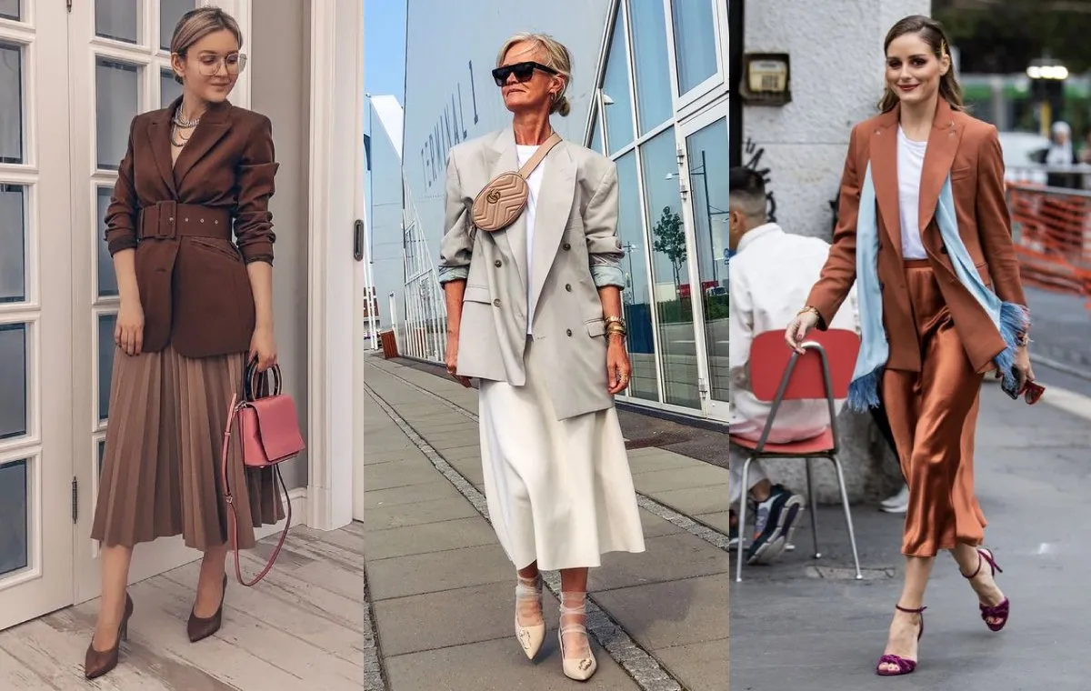 استایل دامن ساتن با کت بلند