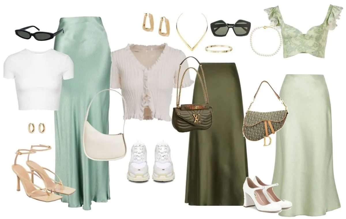 استایل با دامن پلیسه ساتن