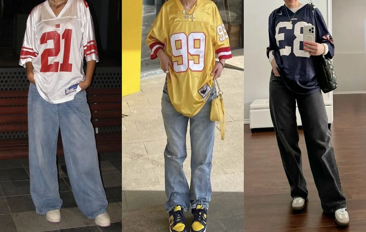 استایل با تیشرت جرسی و شلوار بگ