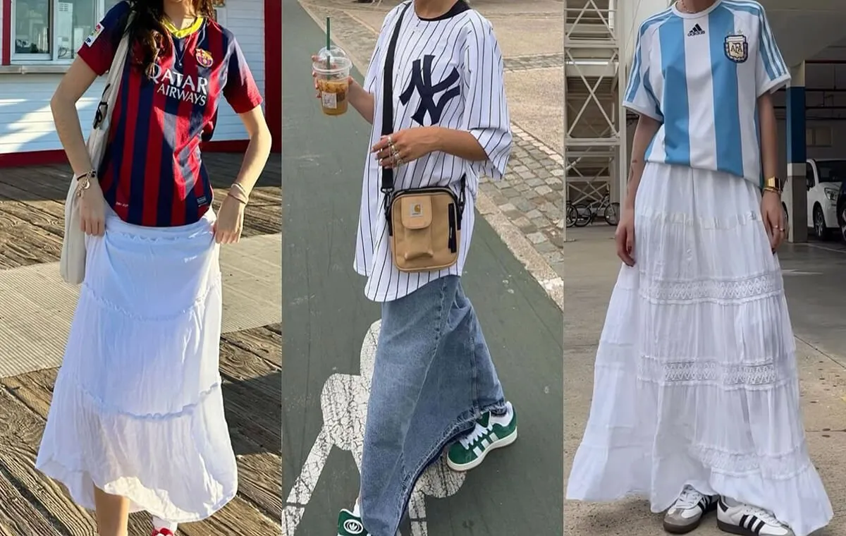 استایل با تیشرت جرسی و دامن