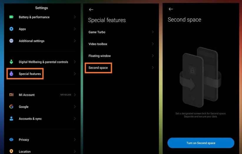 فضای دوم گوشی شیائومی