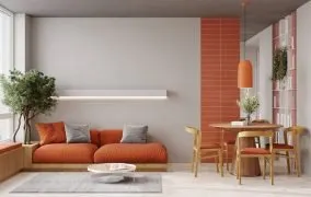 پذیرایی با دکوراسیون با رنگ نارنجی