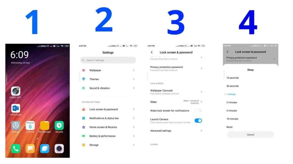 تنظیمات تایمر نور صفحه