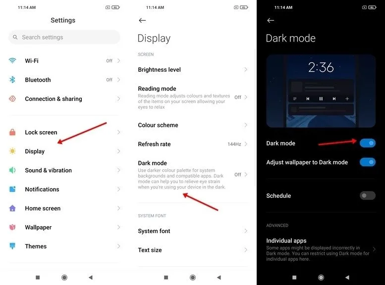 فعال کردن دارک مود برای افزایش عمر باتری گوشی شیائومی