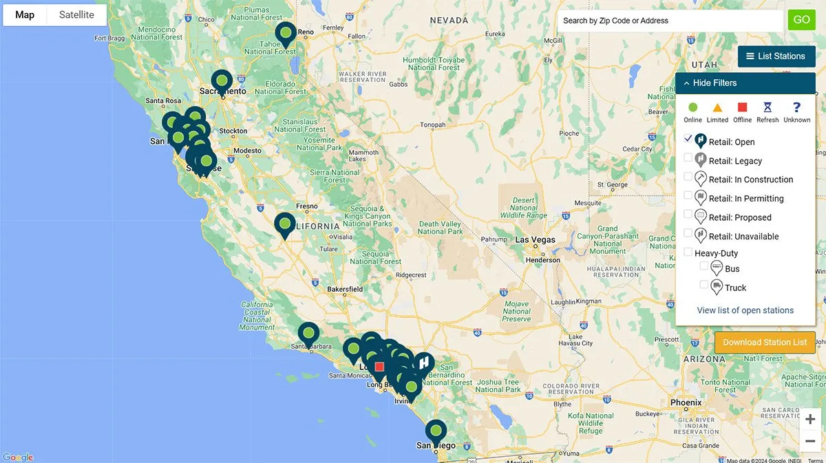 جایگاههای هیدروژن در کالیفرنیا
