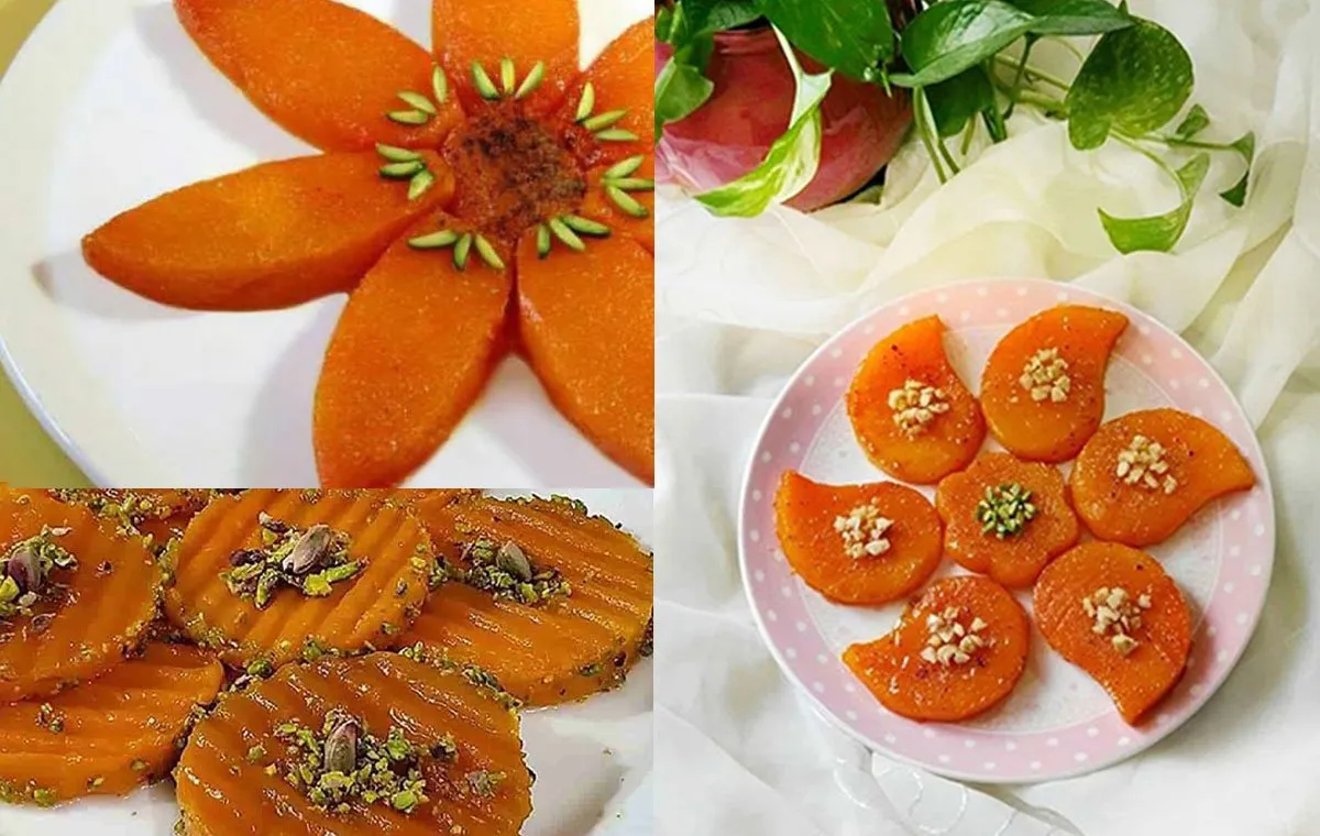تزیین کدو حلوایی پخته شده برای شب یلدا