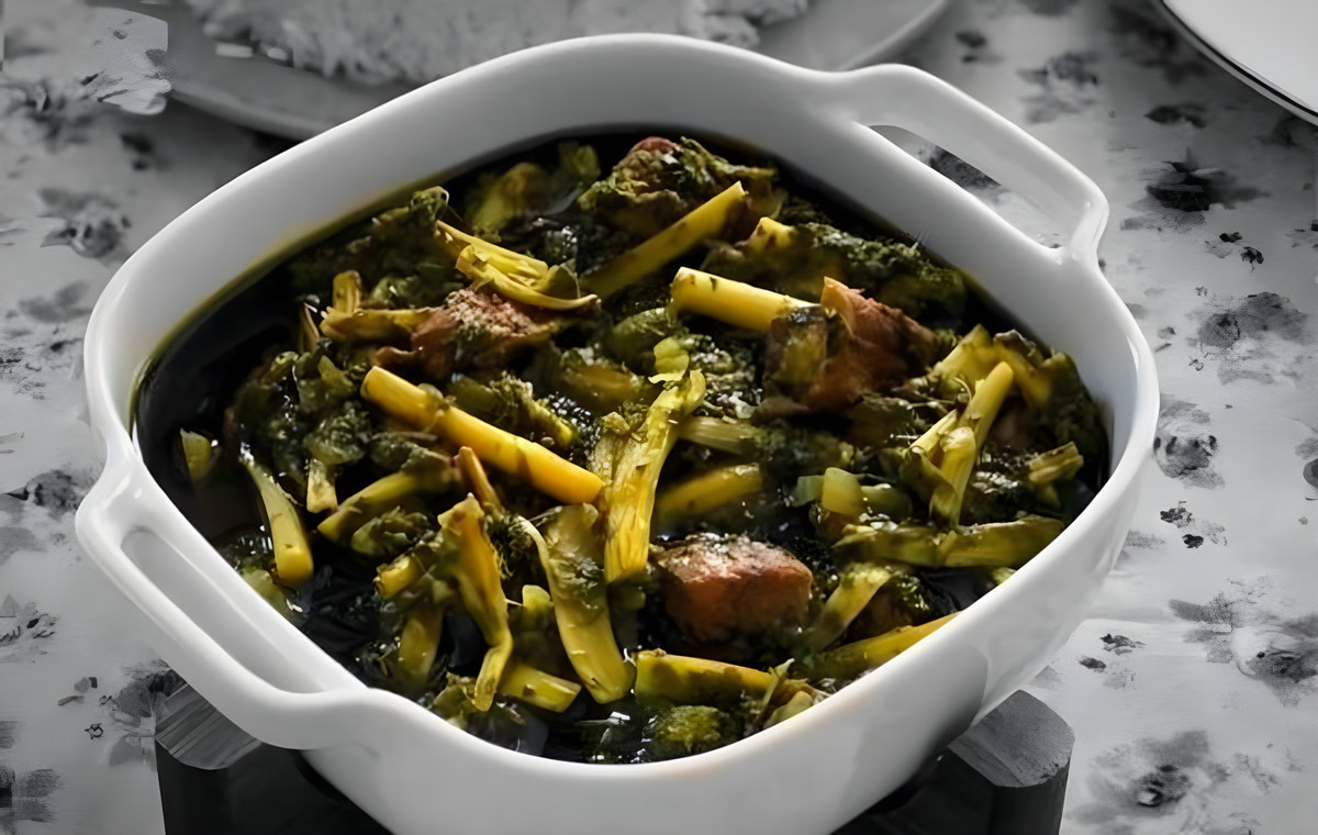 طرز تهیه خورش کنگر با گوشت قرمز