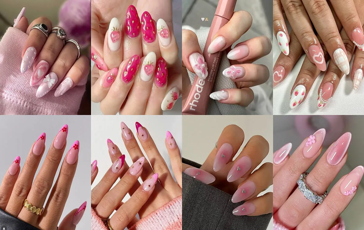 طرح ناخن بهاری صورتی
