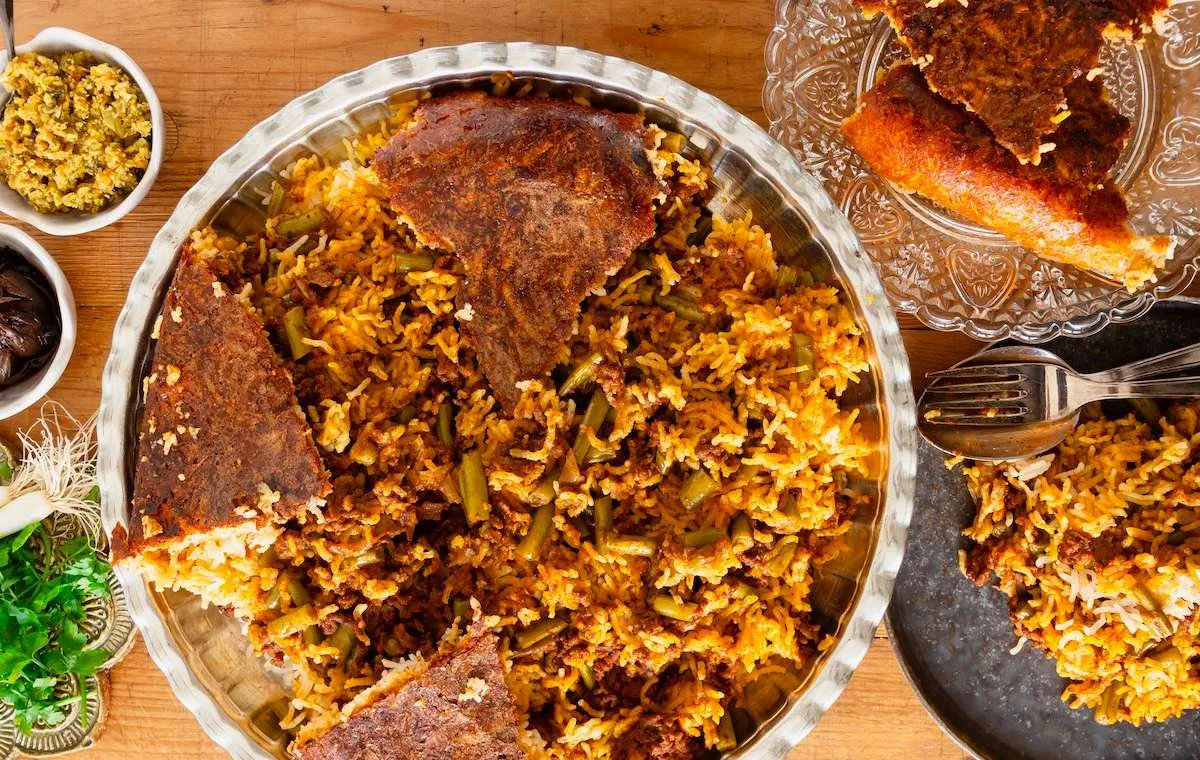 لوبیا پلو با نخود فرنگی