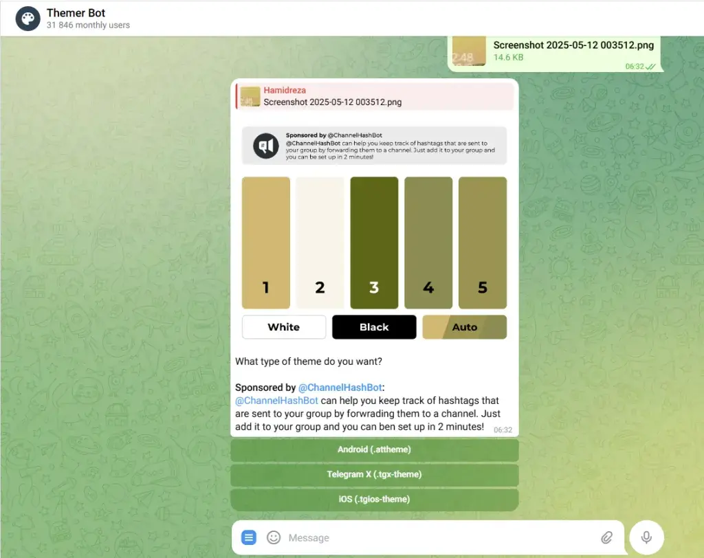 کار با ربات تم تلگرام