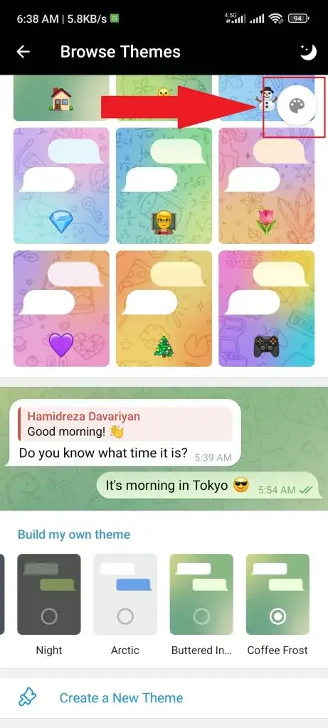 انتخاب رنگ جدید Theme در Telegram