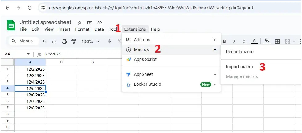 تقویم میلادی در گوگل شیت
