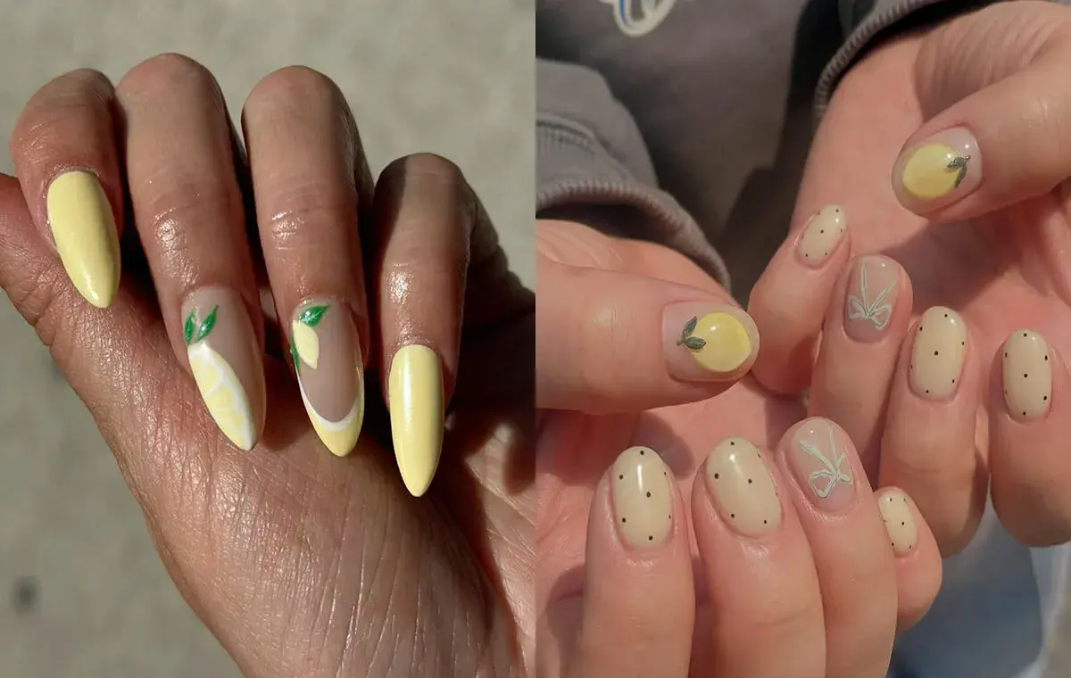 طراحی ناخن زرد کرهای با لیمو
