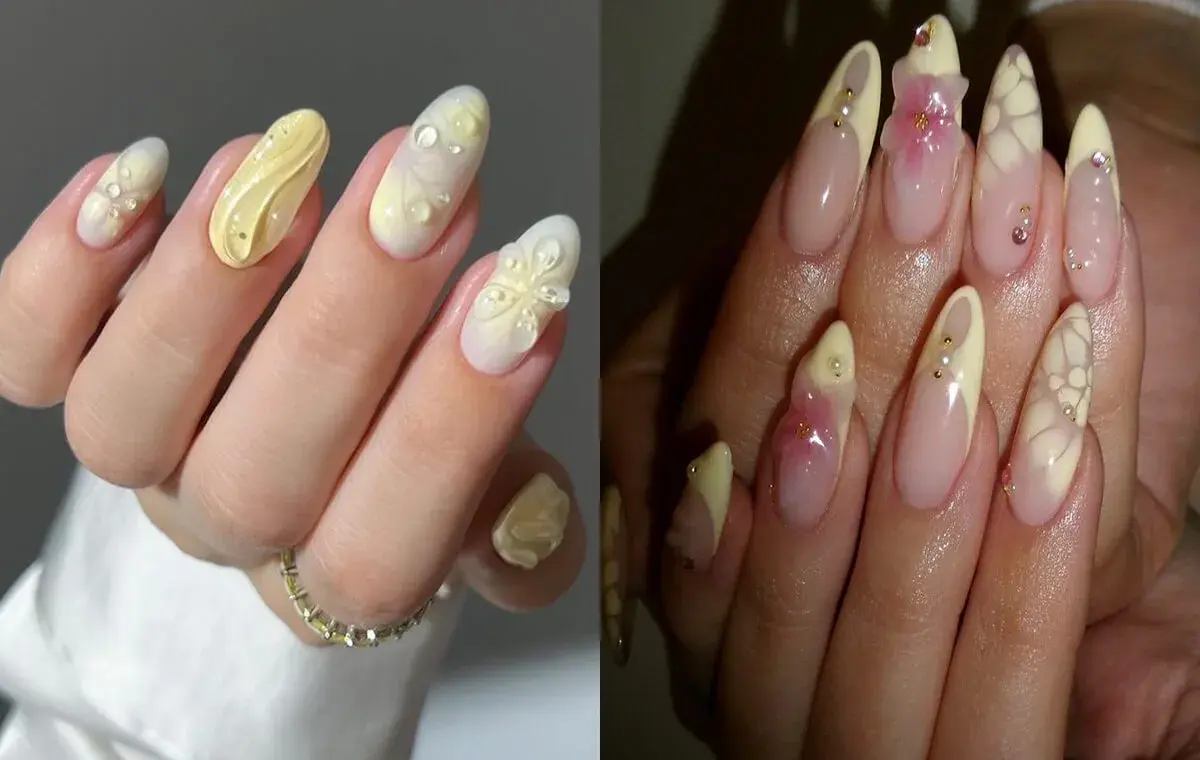 مدل ناخن زرد کره‌ای سه بعدی