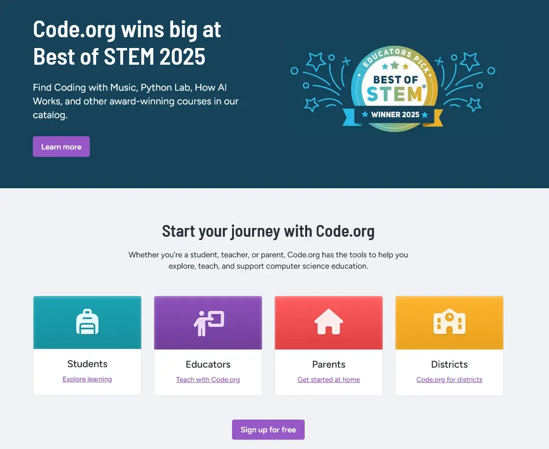 Code.org: مسیری ساختاریافته برای یادگیری (گروه سنی 5 تا 18 سال)