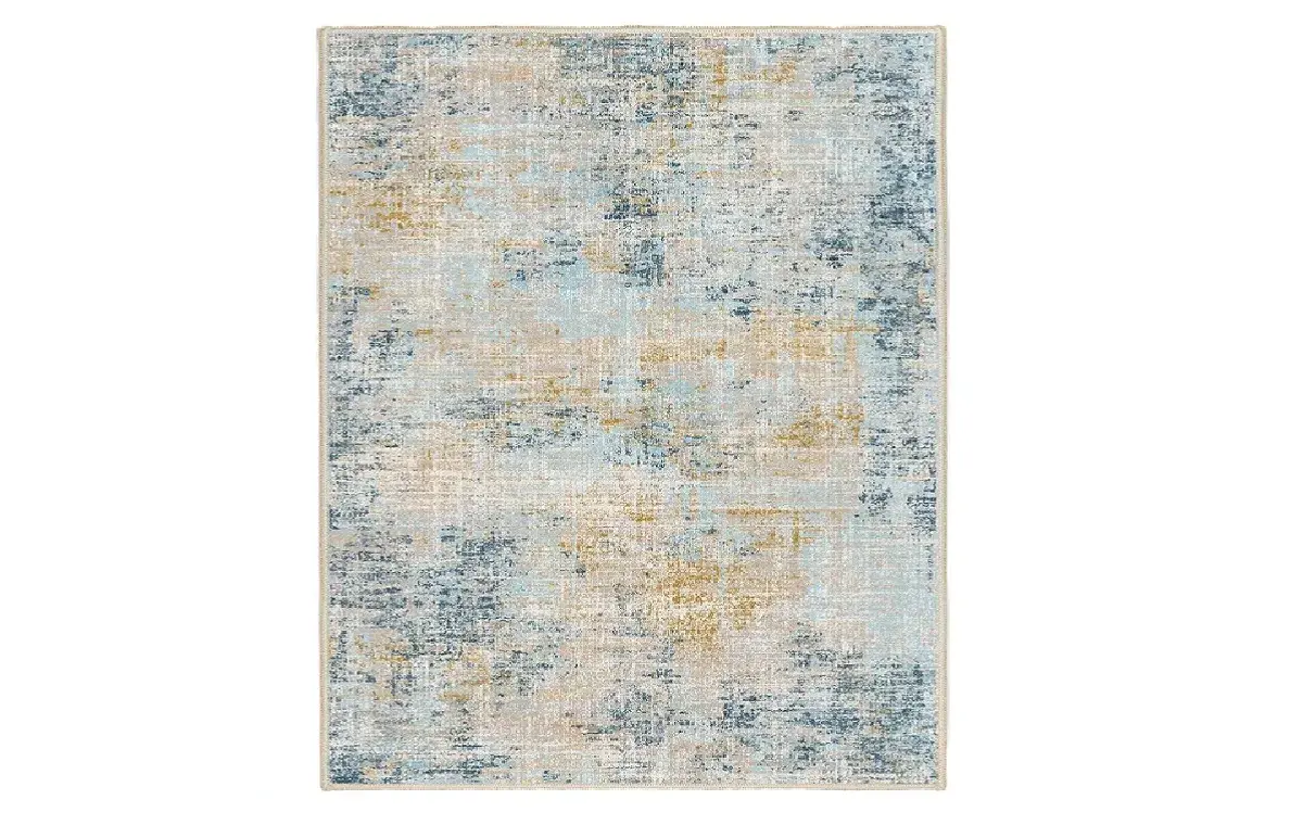 فرش ماشینی 1200 شانه اورکوم زمینه آبی حاشیه کرم