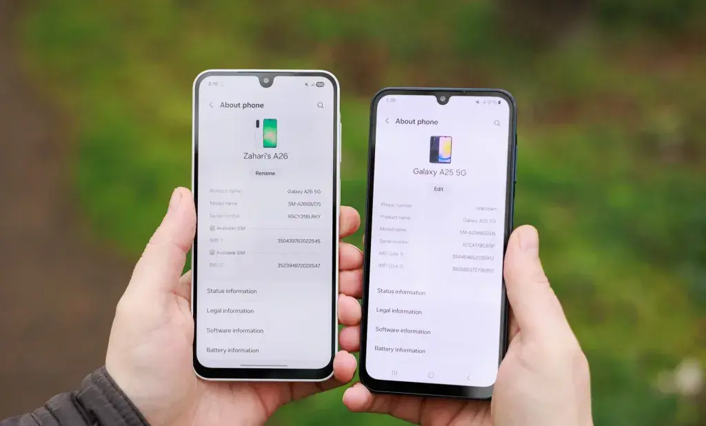 امکانات نرم‌افزاری و سخت‌افزاری گلکسی ای ۲۵ و ای ۲۶