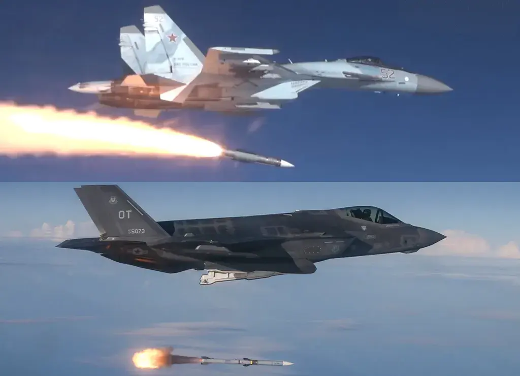 پرتاب موشک سوخو 35 و اف 35