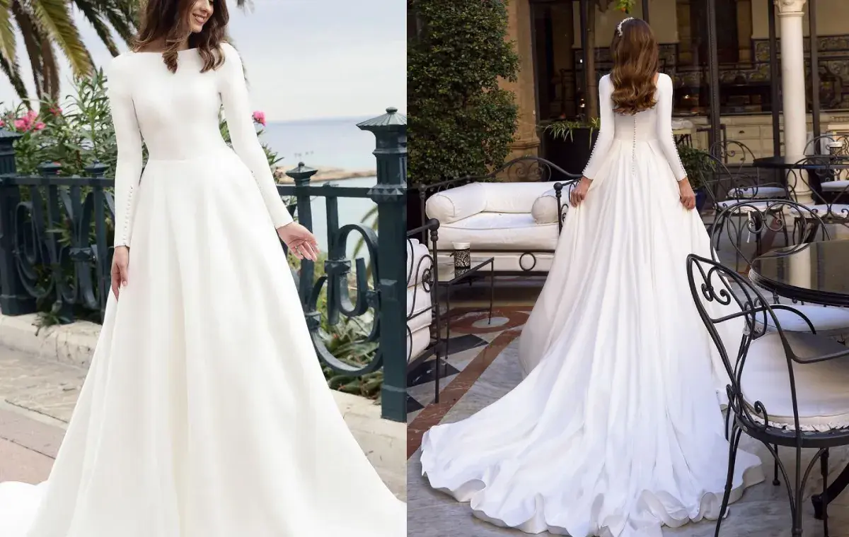 لباس عروس اروپایی با دنباله بلند