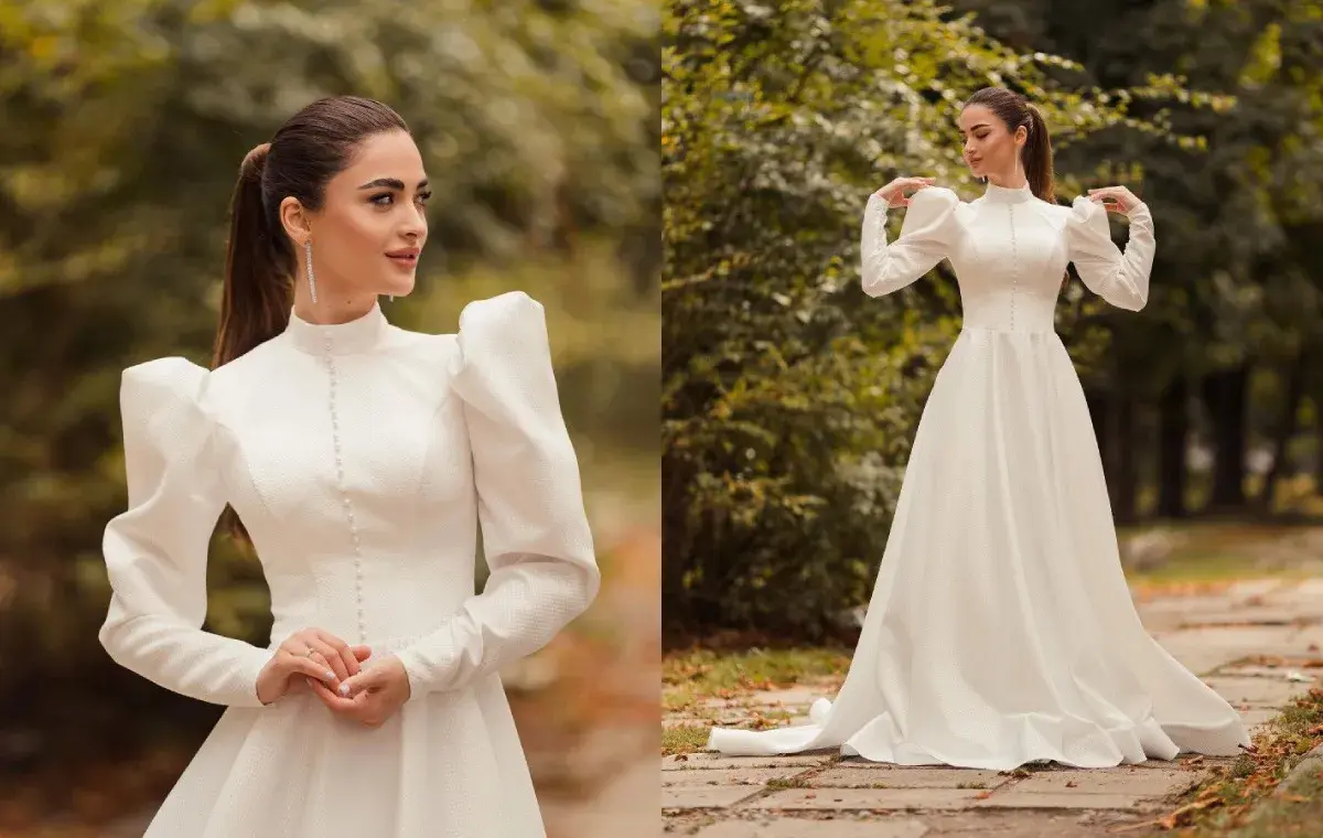 لباس عروس اروپایی با آستین پفی