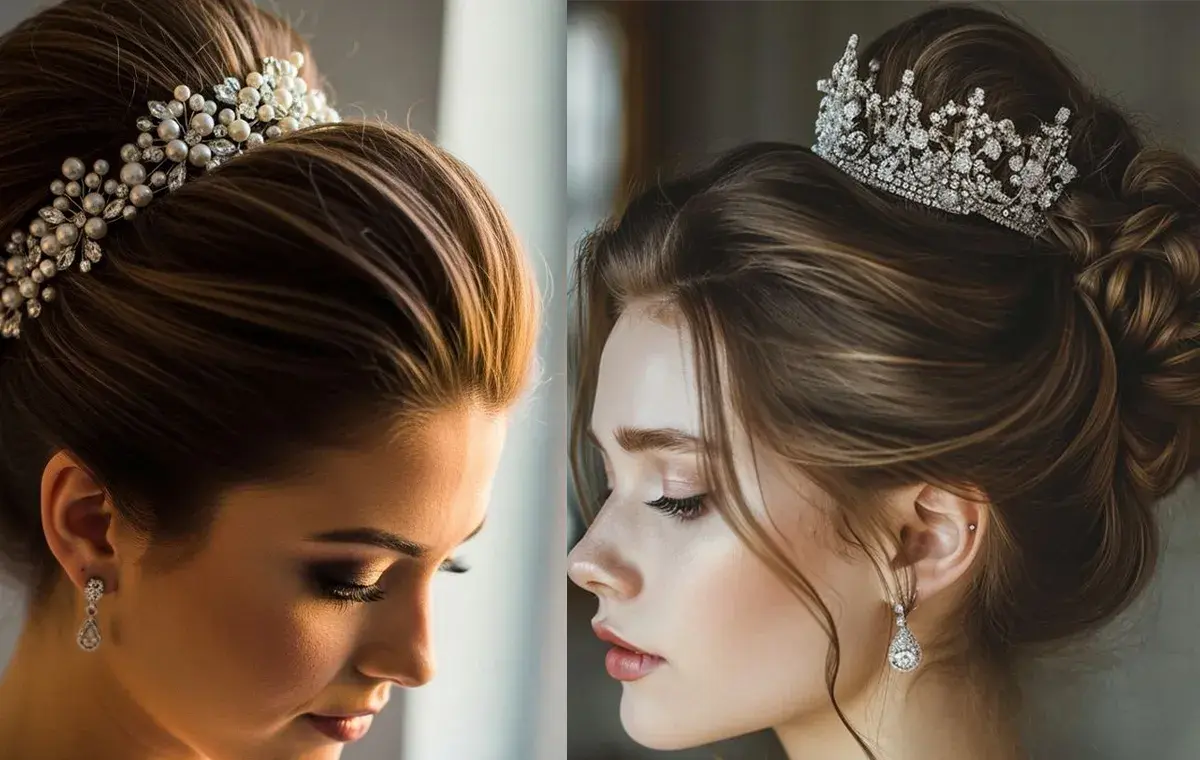 مدل مو عروس با تاج گرد