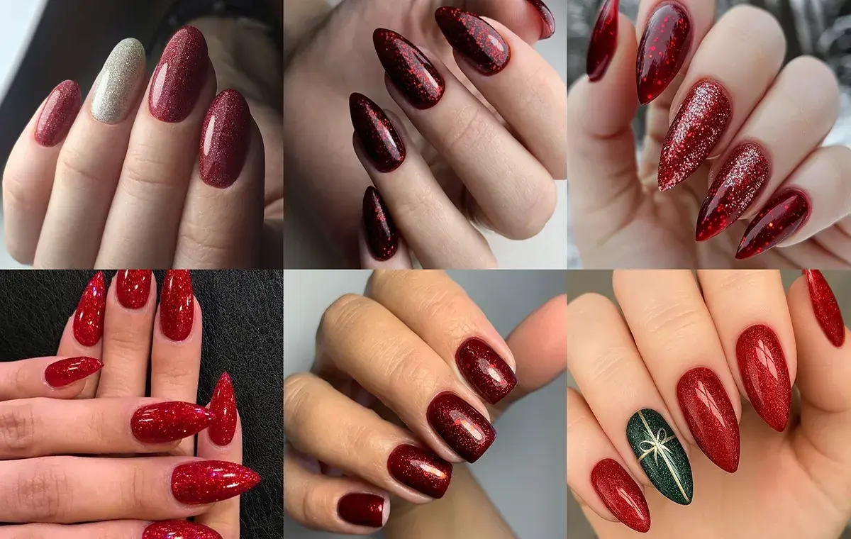 مدل ناخن قرمز شاین دار