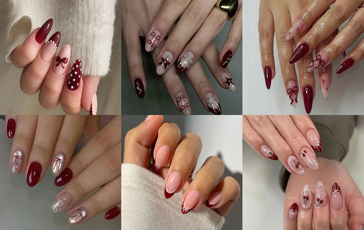 طرح ناخن قرمز پاپیونی