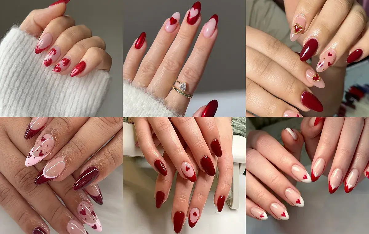 طرح ناخن قرمز با قلب