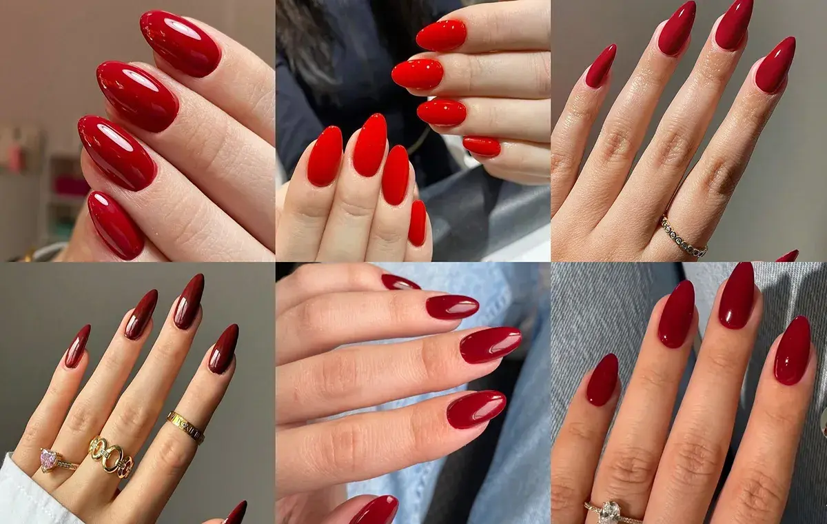 مدل ناخن قرمز بادامی