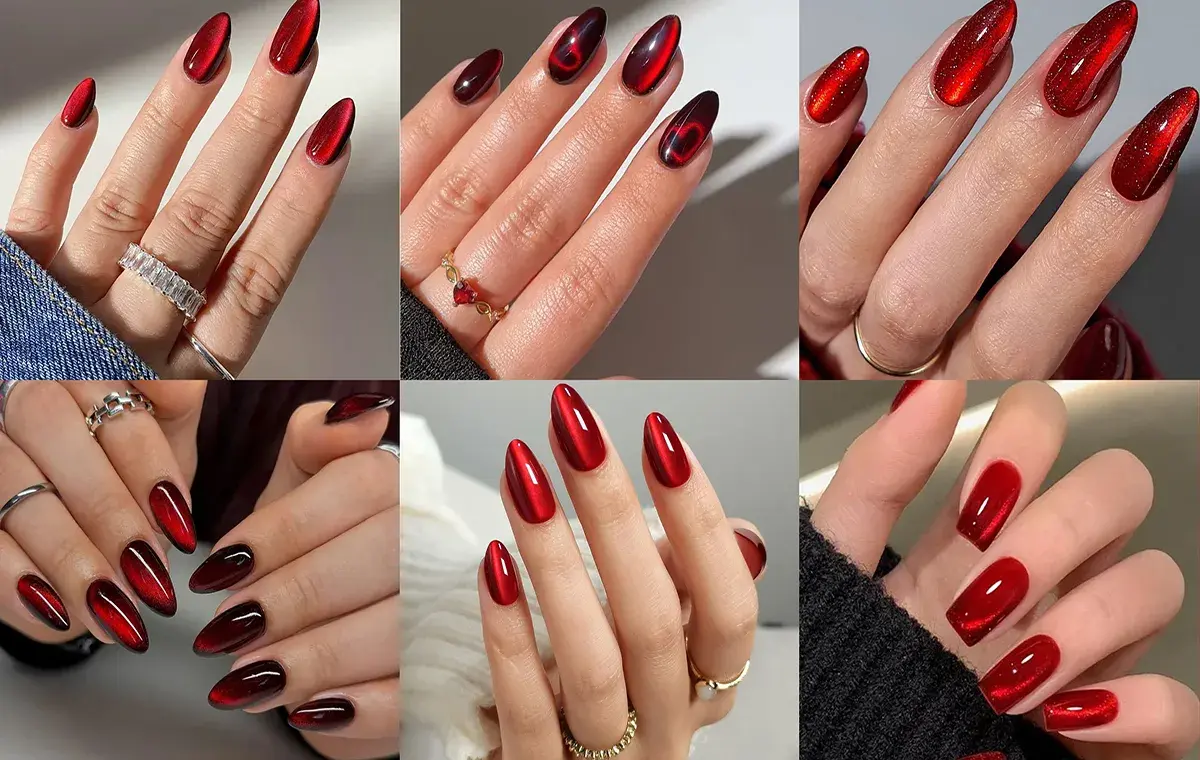 مدل ناخن قرمز چشم گربهای