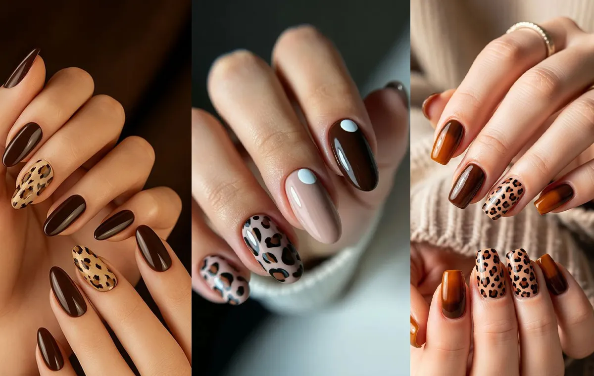 طرح ناخن پلنگی کرم قهوهای