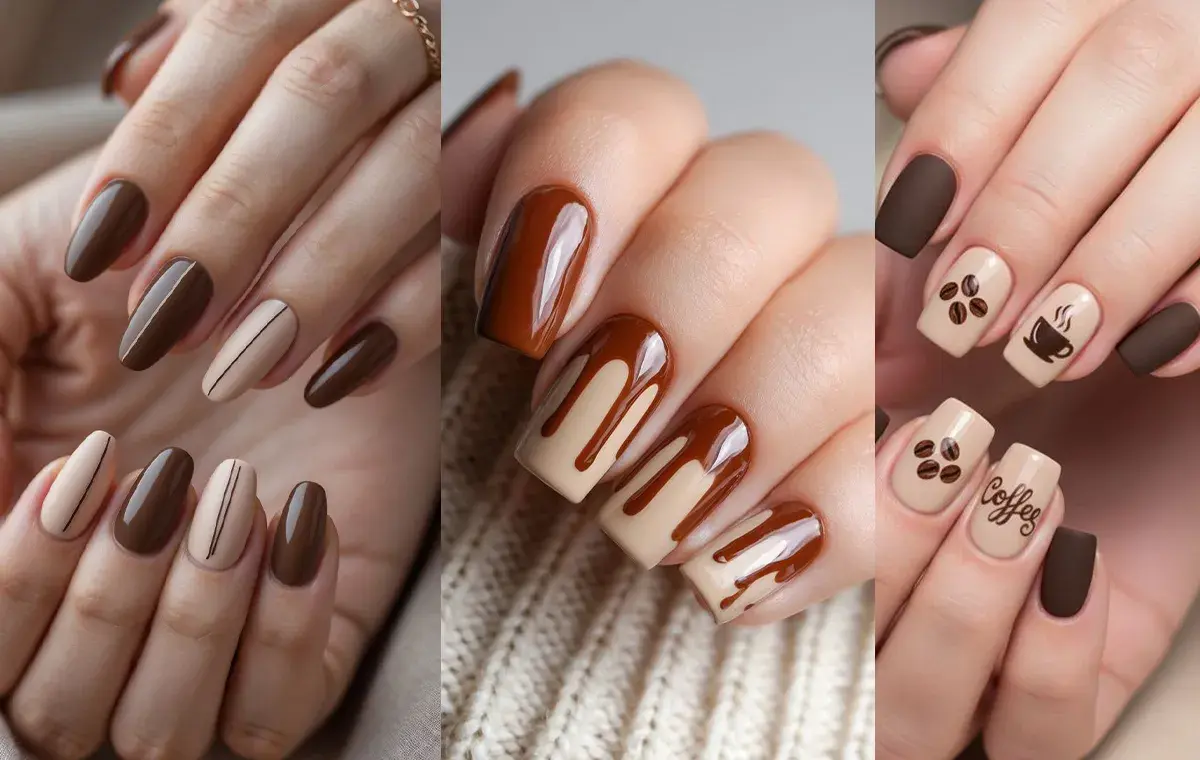 طرح ناخن کرم قهوهای