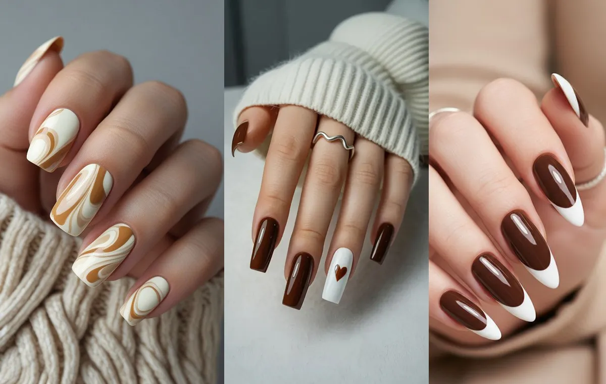 طرح ناخن قهوهای سفید