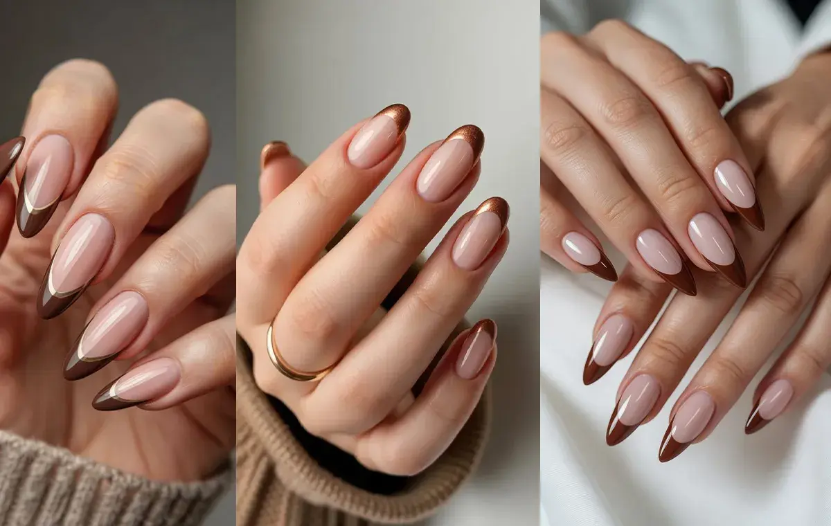 مدل ناخن فرنچ کرم قهوهای