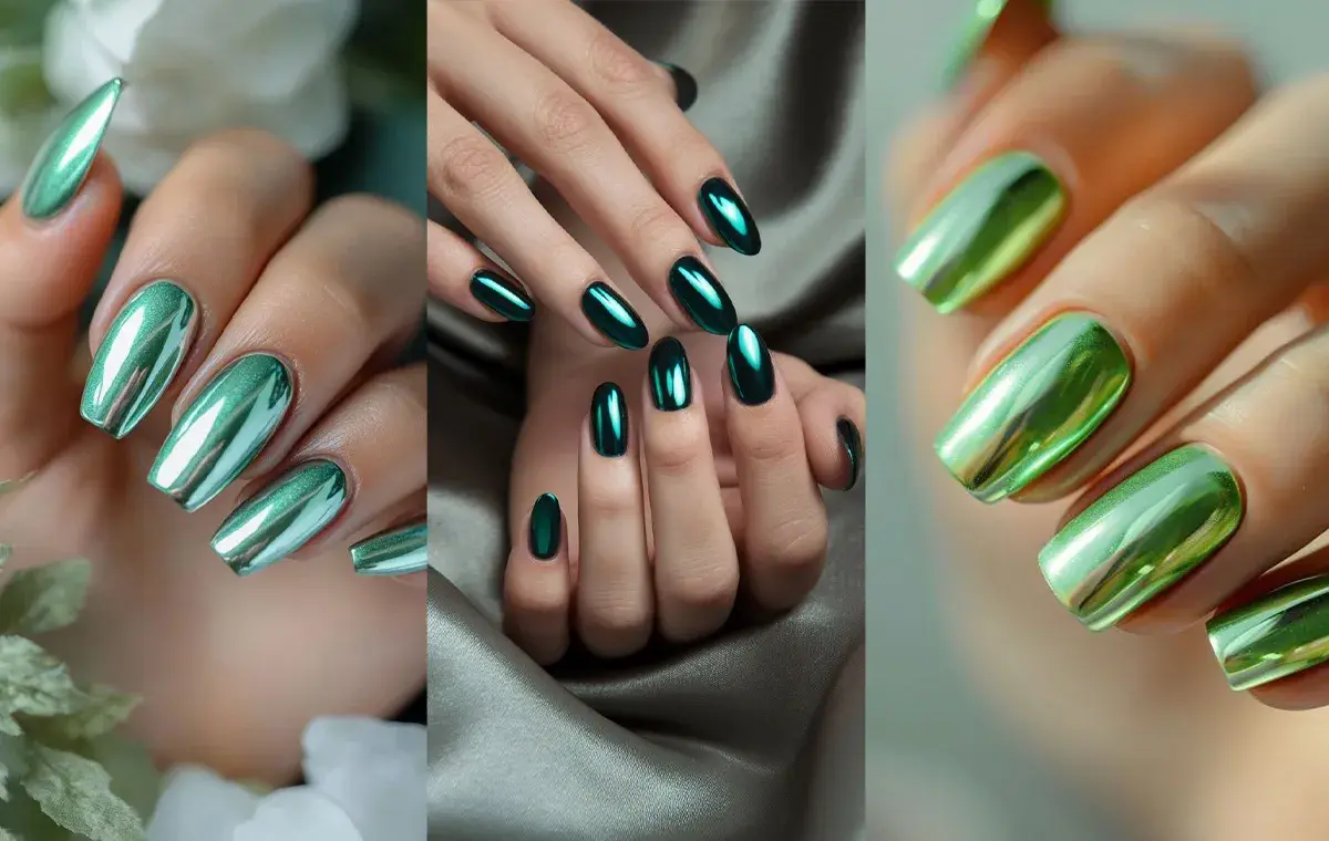 مدل ناخن کروم سبز